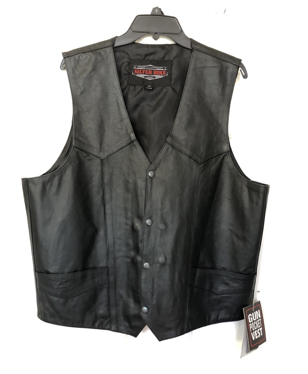 Men's Black Leather Vest - Plain Sides