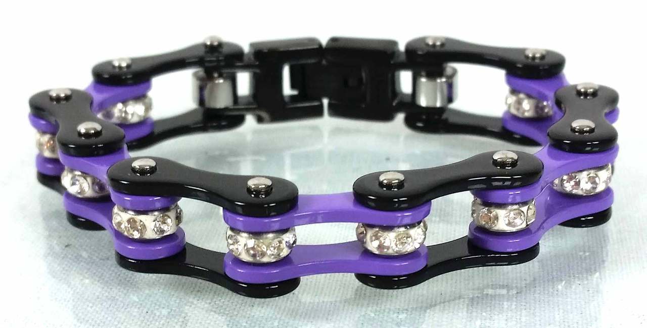 Two Tone Stainless Steel Bracelet, Purple Crystal