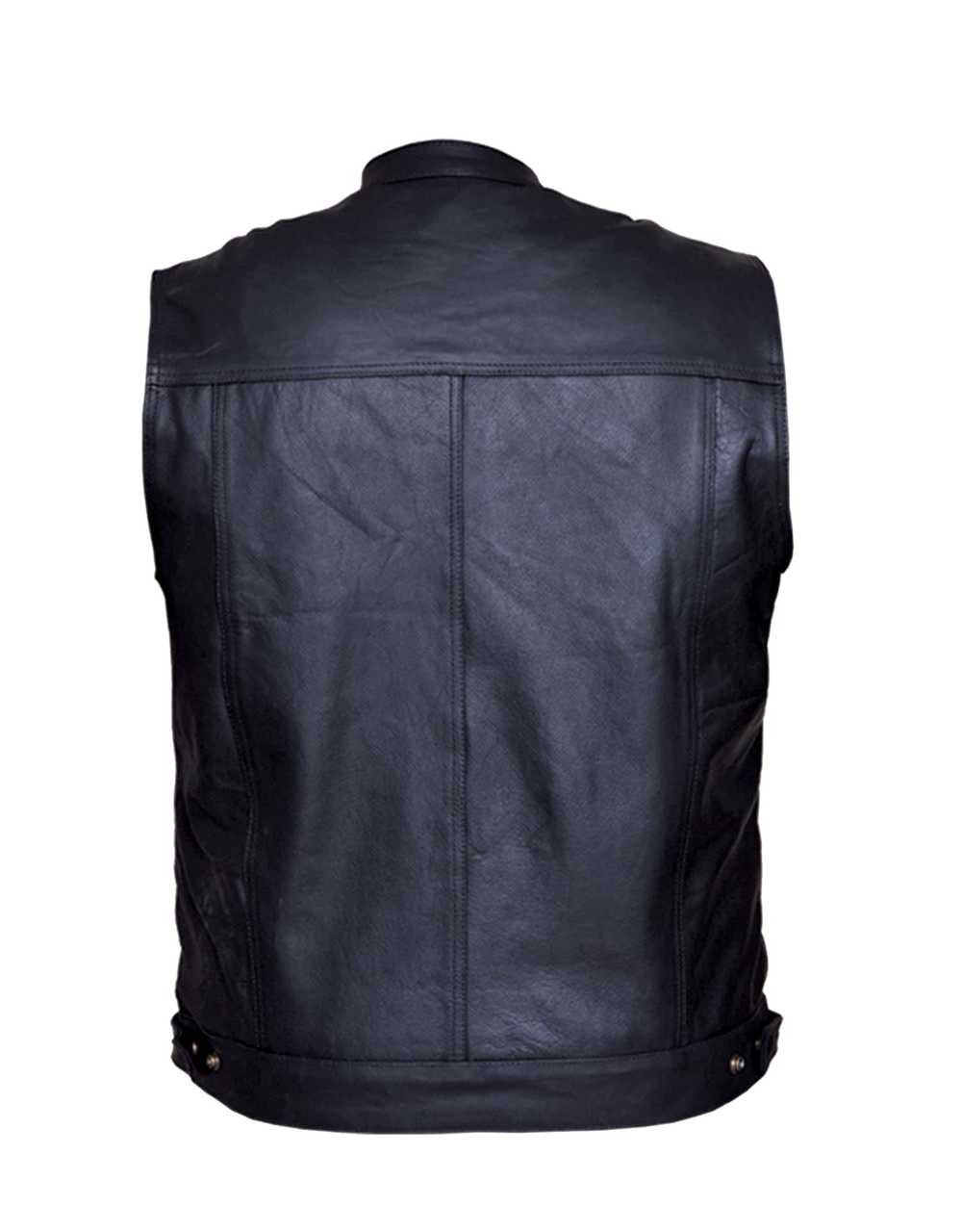 Men's Premium SOA Style Collared Leather Club Vest - Back