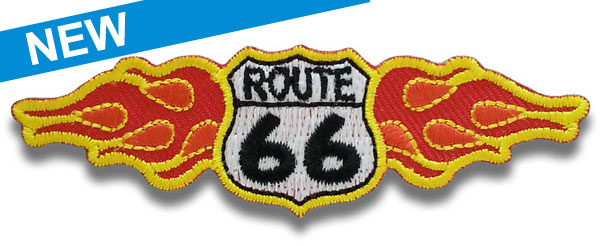 Route 66 shield patch with flames