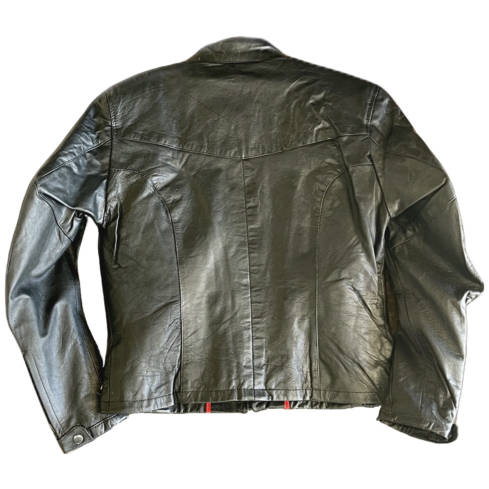 Ladies Leather Jacket with Gray & White Stripe