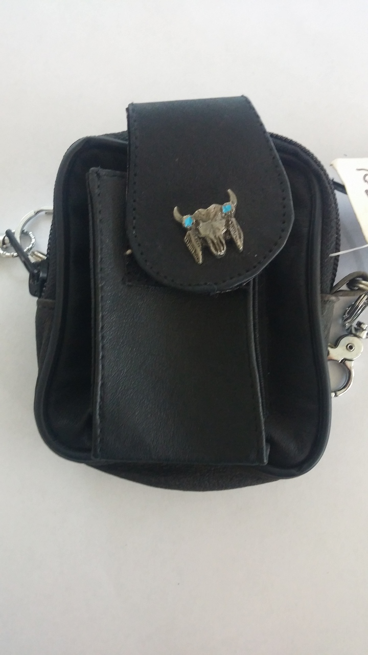 Small Belt Loop Purse with Steer Head and Feather Emblem
