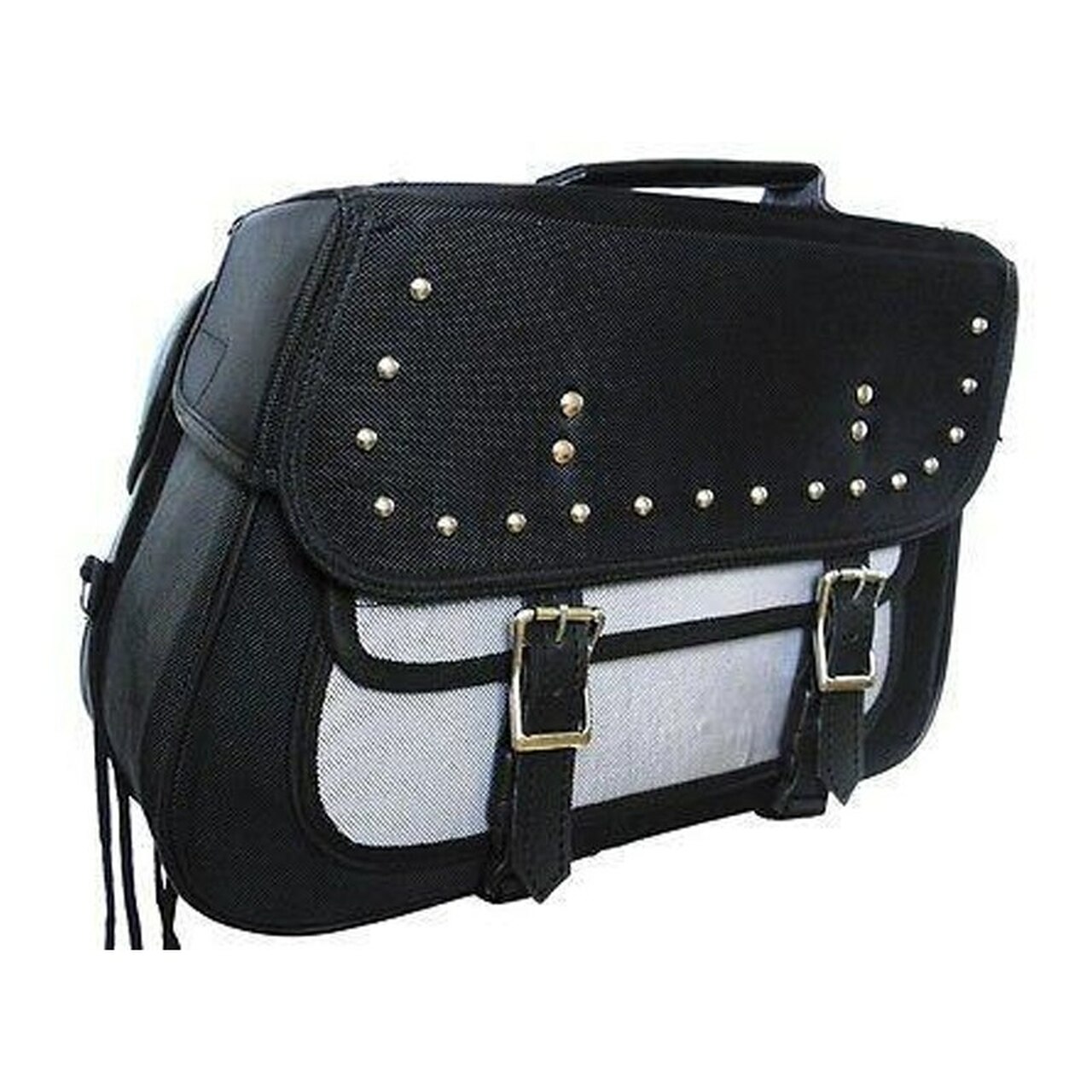 Textile Studded Zip-Off Saddle Bag Black & Black